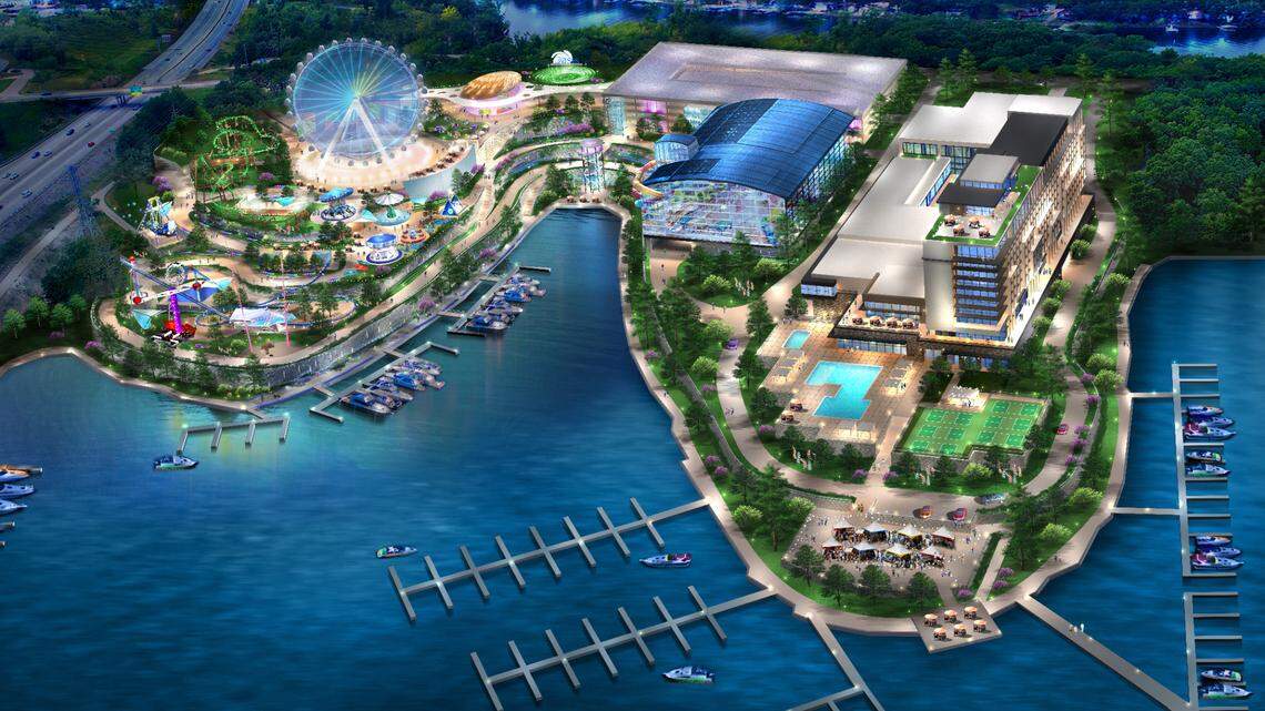 This rendering shows plans for Oasis at Lakeport, a new entertainment district planned for Missouri’s Lake of the Ozarks.