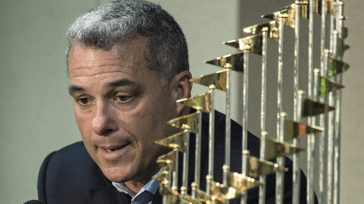 Former Kansas City Royals and current Texas Rangers executive Dayton Moore, shown with the Royals’ 2015 World Series trophy not long after KC beat the Mets for the championship, appeared for some baseball camps at the Jewish Community Center in Overland Park on Monday.