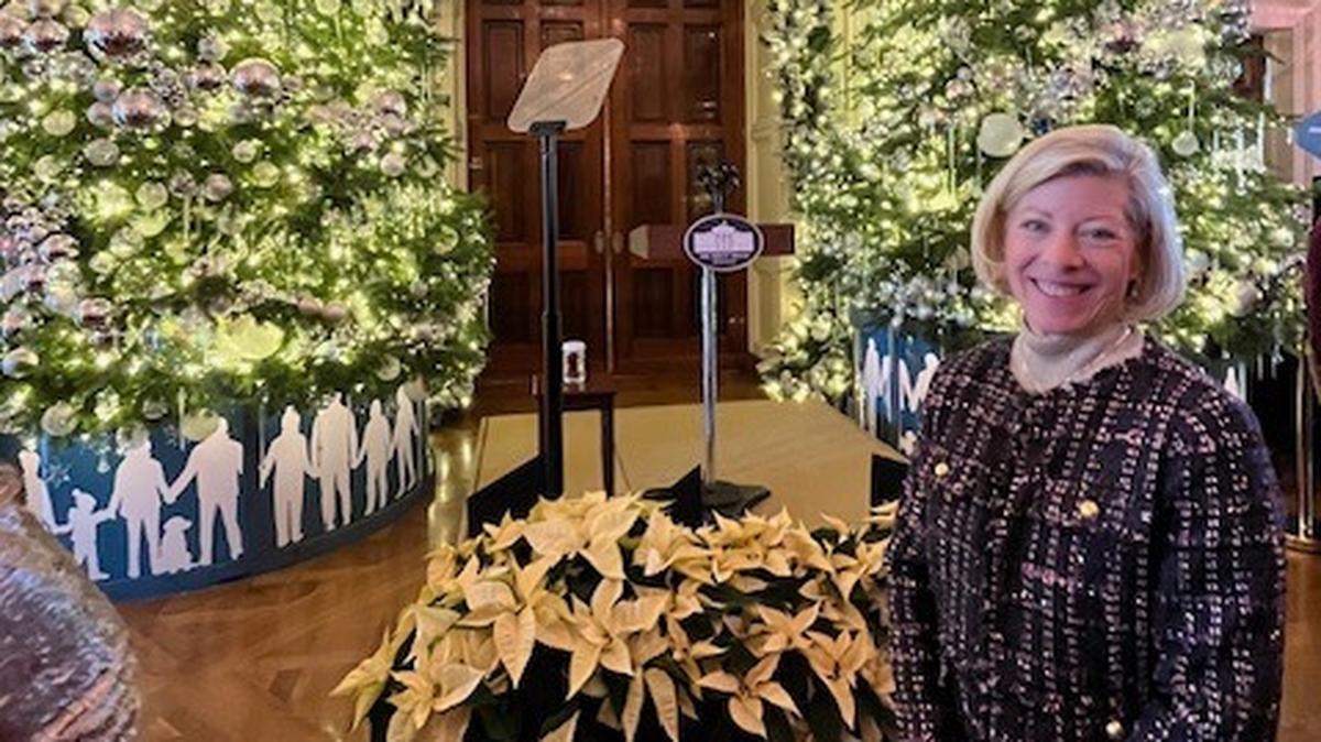 Wendy Clay of DeSoto, Kansas, helped decorate the White House for Christmas for three days after Thanksgiving. Volunteers from across the country apply for the honor each year.