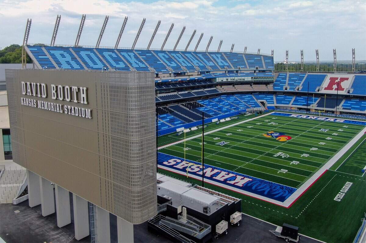 Renovations at David Booth Kansas Memorial Stadium are wrapping up as the Kansas Jayhawks football team prepares to host Fresno State on Saturday, August. 23, 2025, at the University of Kansas in Lawrence, Kansas. The stadium was photographed on Monday, August 18, 2025.