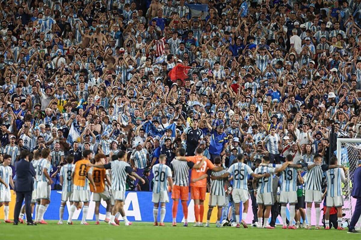 The crowd goes wild following Argentina's 3-0 win over Algeria at the FIFA World Cup group-stage soccer match at Kansas City (Arrowhead) Stadium in Kansas City on Tuesday, June 16, 2026.