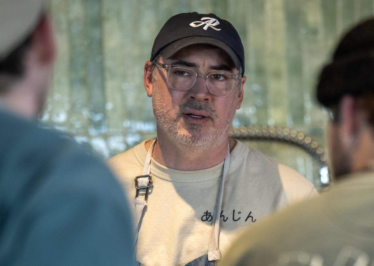 Nick Goellner, chef/owner of Anjin, a 20-seat Japanese Izakayas-style restaurant, 708 Oak St. in Kansas City, talks with members of his staff while preparing for the evening meal service on Monday, March 16, 2026. Anjin was named a 2026 James Beard Foundation “Best New Restaurant” semifinalist. It's owned by Nick and Leslie Goellner of The Antler Room with partner Drew Little.