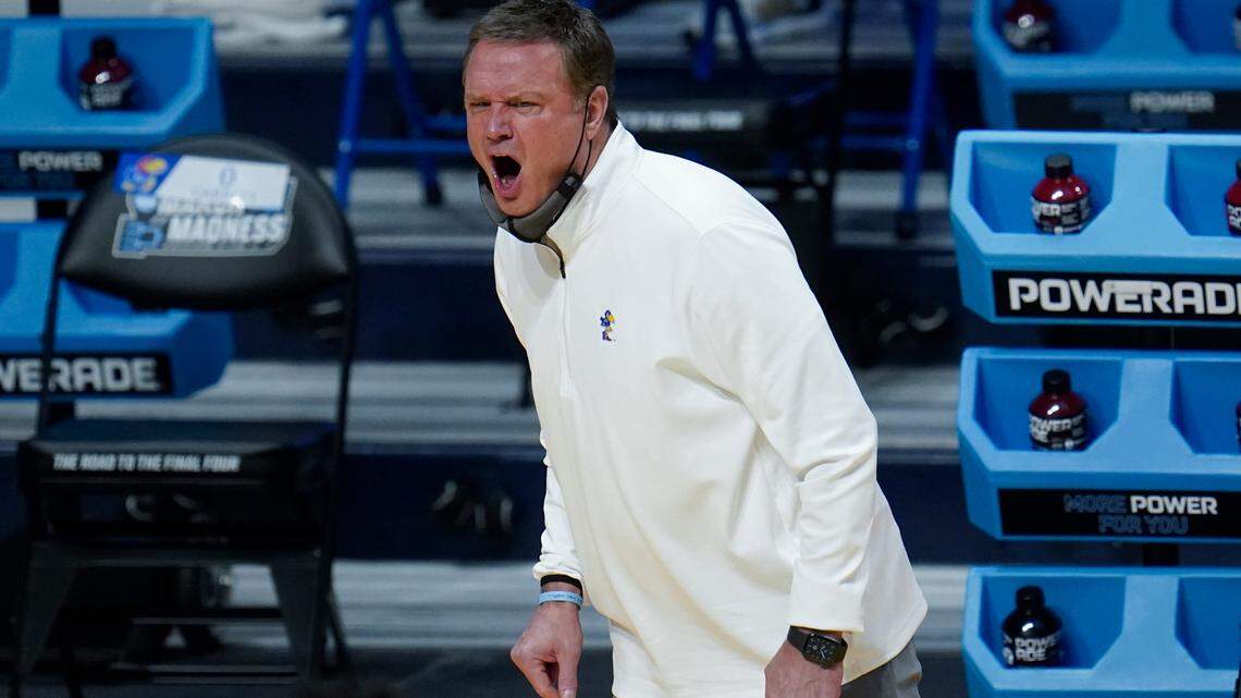 Kansas men’s basketball coach Bill Self, pictured coaching a game last season.