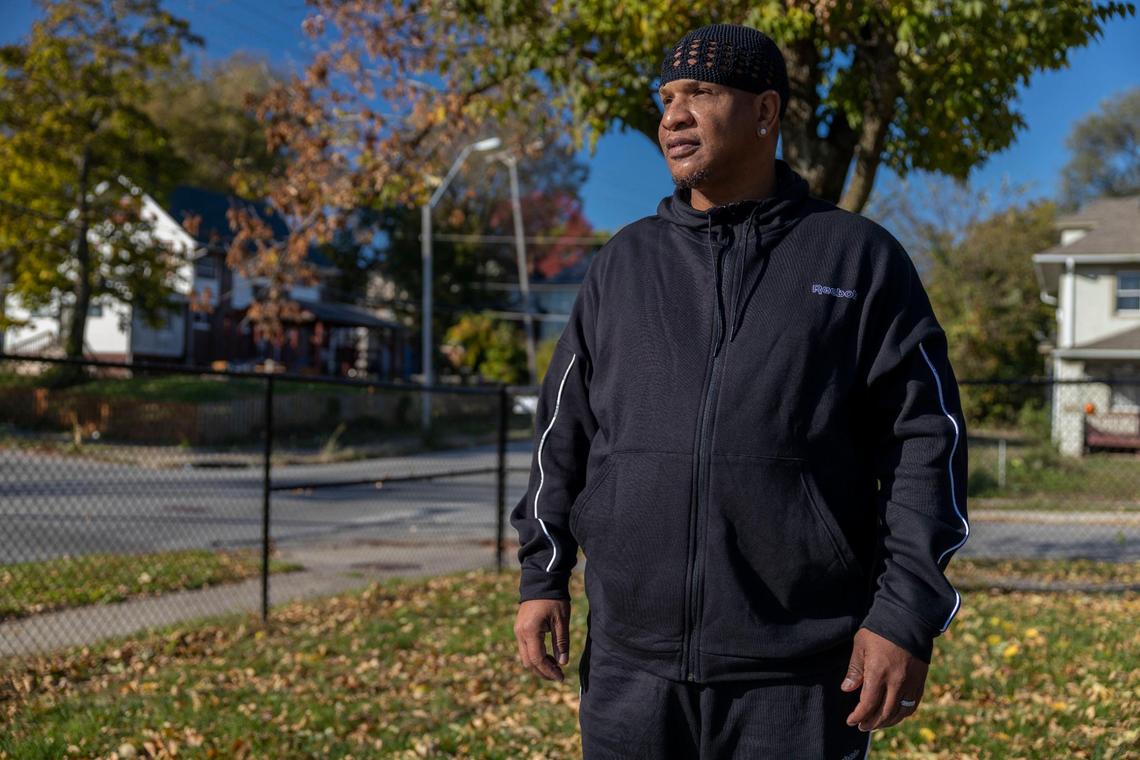 Salahuddin Abdul-Waali, former Aim4Peace supervisor, at the corner of 35th St. and Prospect in Kansas City on Friday, Nov. 5, 2021.