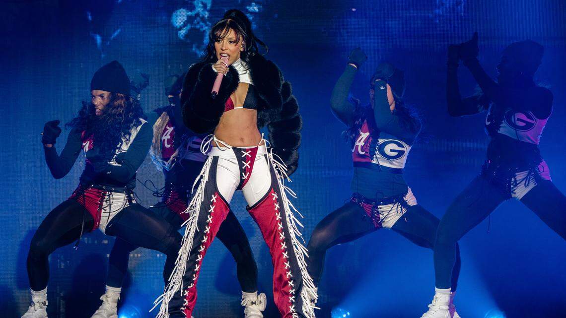 Doja Cat performs during the College Football National Championship AT&T Playoff Playlist Live! Concert series in Monument Square on Saturday, Jan. 8, 2022 in Indianapolis, Ind.