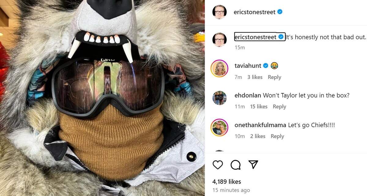 Actor and longtime Kansas City Chiefs fan Eric Stonestreet braved the record-low temperatures to watch his team in person at GEHA Field at Arrowhead Stadium.