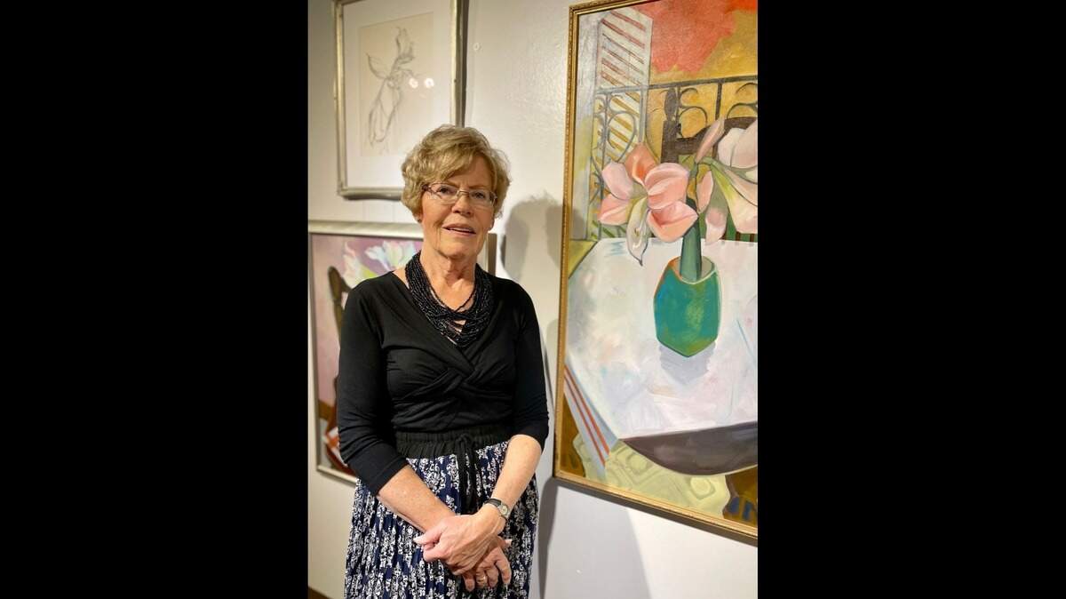 Suzann Geringer’s work “Blossoms in Winter” is being featured at the George R. Schlegel Gallery.