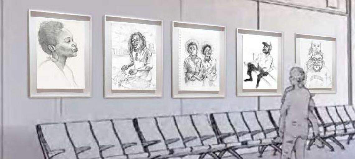 Kwanza Humphrey believes what makes a place great is its people. So he’s capturing the diverse people who represent what it means to live here captured through five oil on canvas paintings. This rendering shows a concept for how his art would be on display at in one of the departure lounges in Concourses A and B at the new Kansas City airport terminal.