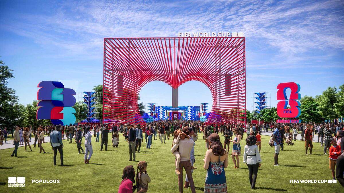 A 65-foot tall heart-shaped arch will welcome fans to FIFA Fan Festival at the World Cup in Kansas City in 2026.
