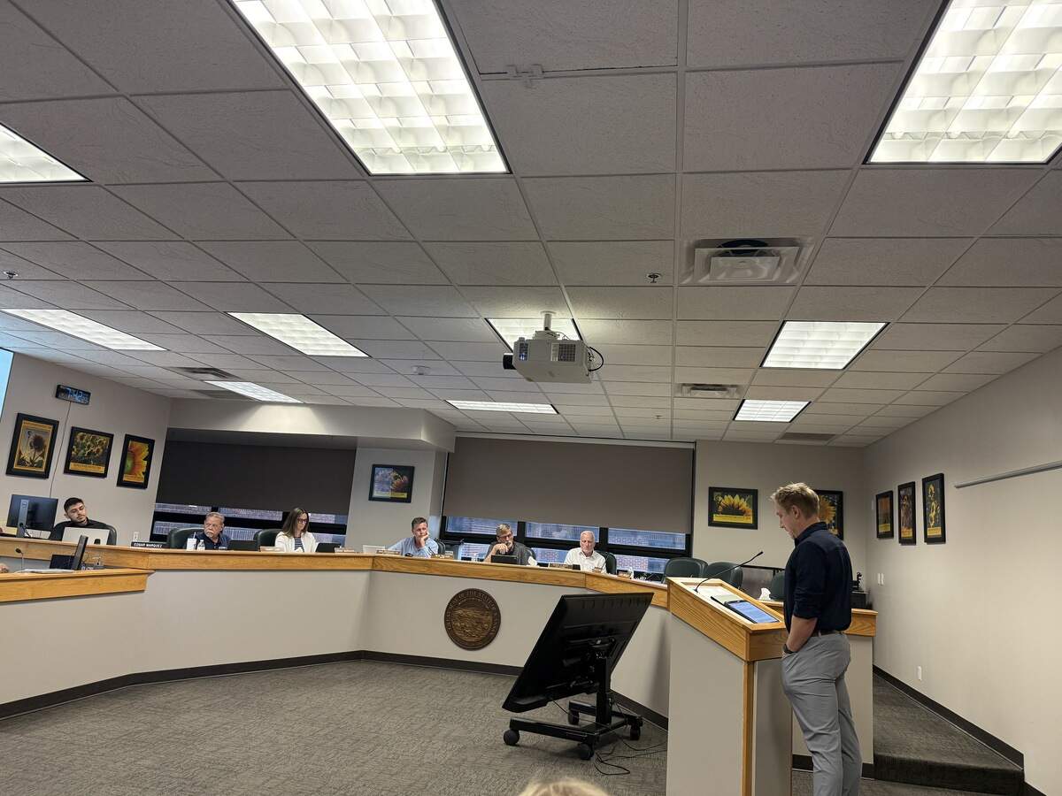 Rafal Rak, a representative from global data center developer Digital Realty, sharing a proposal to build a new data center on 1,400 acres of land near Ad Astra Enterprise Park.