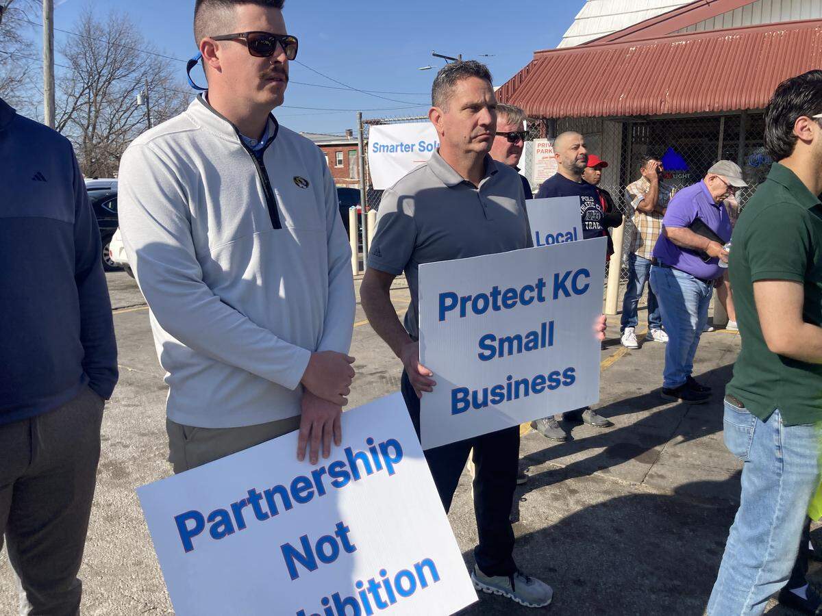 A group of about 70 convenience store owners, employees and distributors gathered at 26th Street and Brooklyn Avenue to protest a proposed amendment that would ban the sale of mini liquor bottles and single-serve containers of beer and malt liquor.