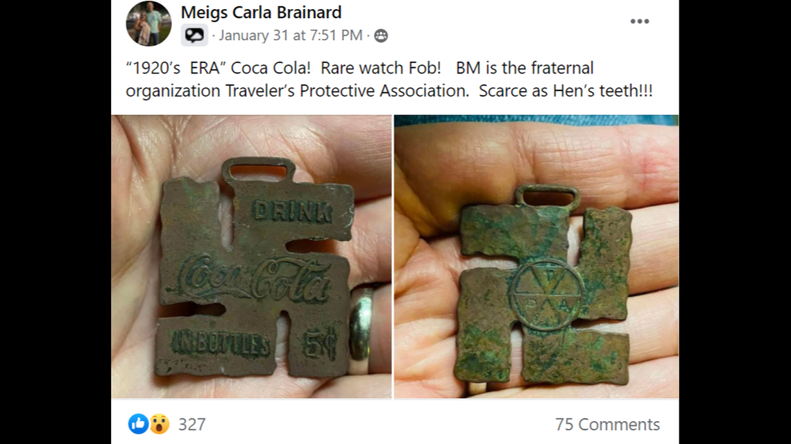 Meigs Brainard bought the watch fob from a friend who dug it up in Chattanooga, Tennessee.