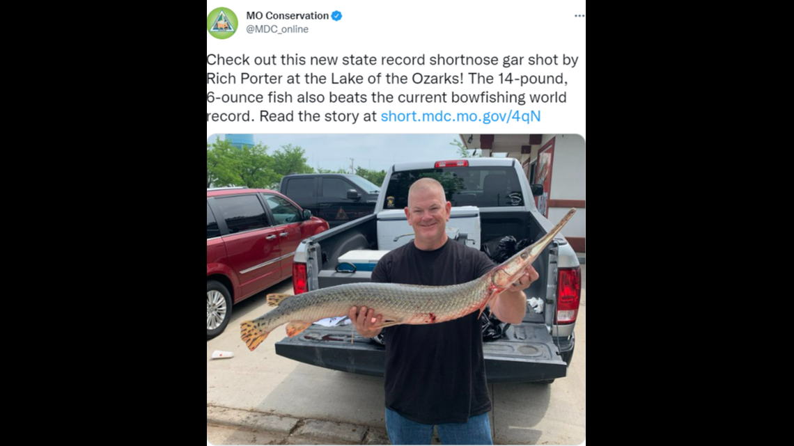 Rich Porter, of Nebraska, shot this shortnose gar May 16 while on a Missouri fishing trip.
