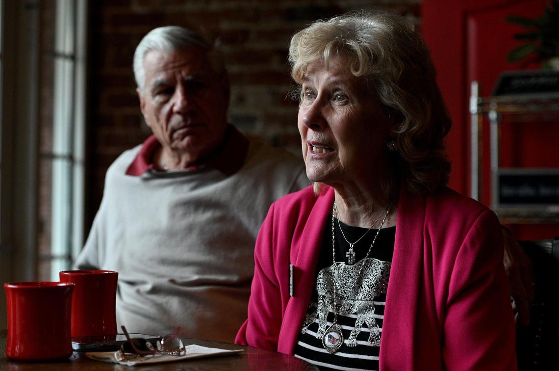 Carol Boyer, Lincoln County Republican Club vice president and member of the Missouri Republican State Committee, talked about the political shift of the county as her husband Jerry Boyer listened at Roasted Bean Coffee Shop in downtown Troy, Missouri.