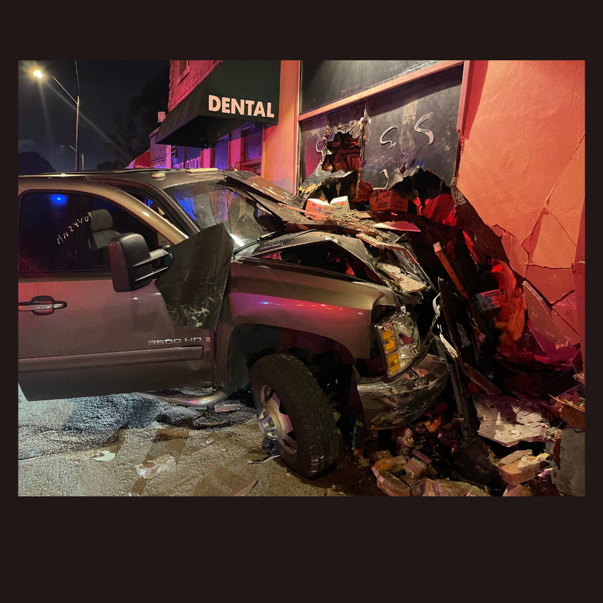 A car that crashed into a dentist office at 4601 Independence Ave. Wednesday morning.