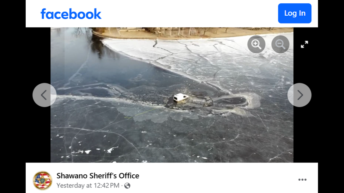 A van driving on ice plunged into the water during a food delivery to an ice fisher, Wisconsin deputies said.