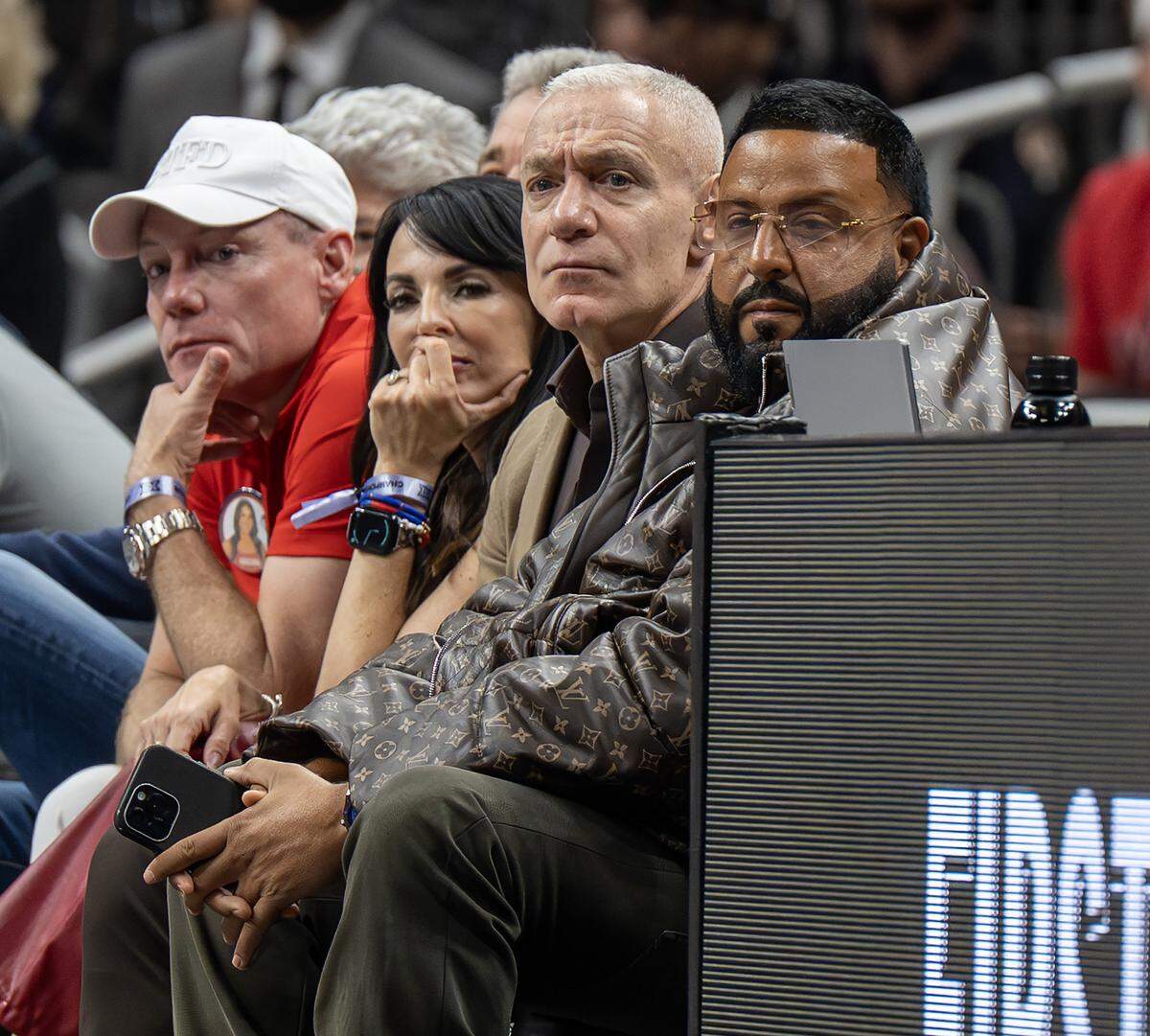 DJ Khaled attends the Big 12 Men's Basketball Tournament Championship game between the Houston Cougars and Arizona Wildcats at T-Mobile Center on Saturday, March 14, 2026, in Kansas City.