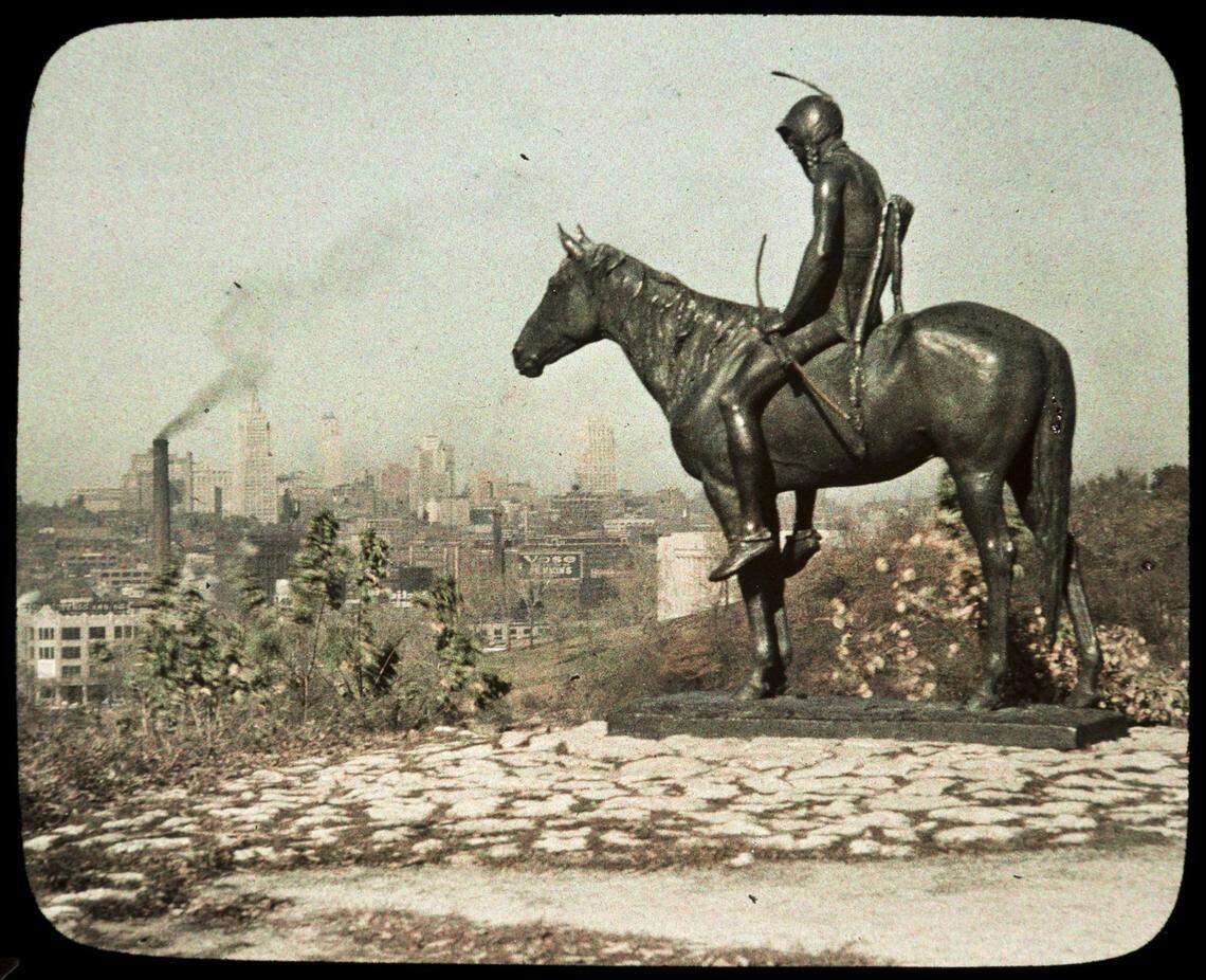 Autochrome image of The Scout, 1938. The reins, bowstring, and arrows are missing.