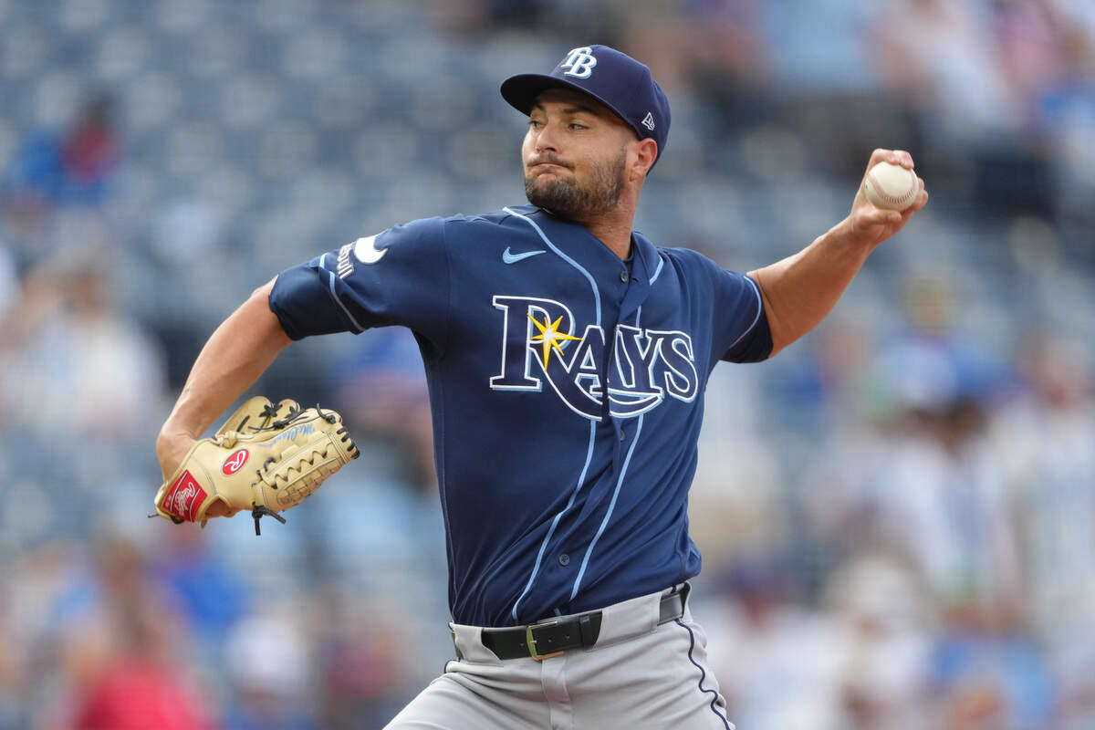 Tampa Bay Rays starter Shane McClanahan pitches against the Kansas City Royals in the first inning at Kauffman Stadium on July 01, 2026 in Kansas City, Missouri.