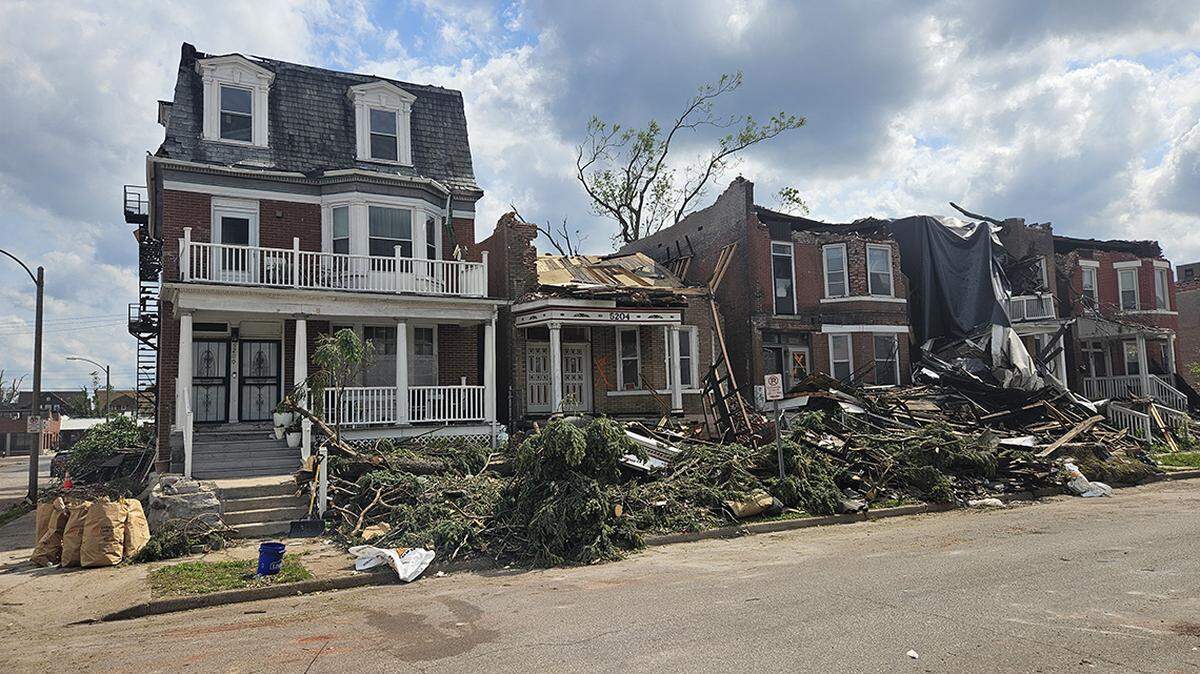 Tornado damage in the 5200 block of Enright Avenue in north St. Louis on May 19, 2025