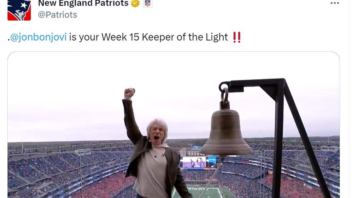 Rocker Jon Bon Jovi rang the ceremonial bell at Gillette Stadium Sunday before the Kansas City Chiefs-New England Patriots game. He and Taylor Swift were both there.