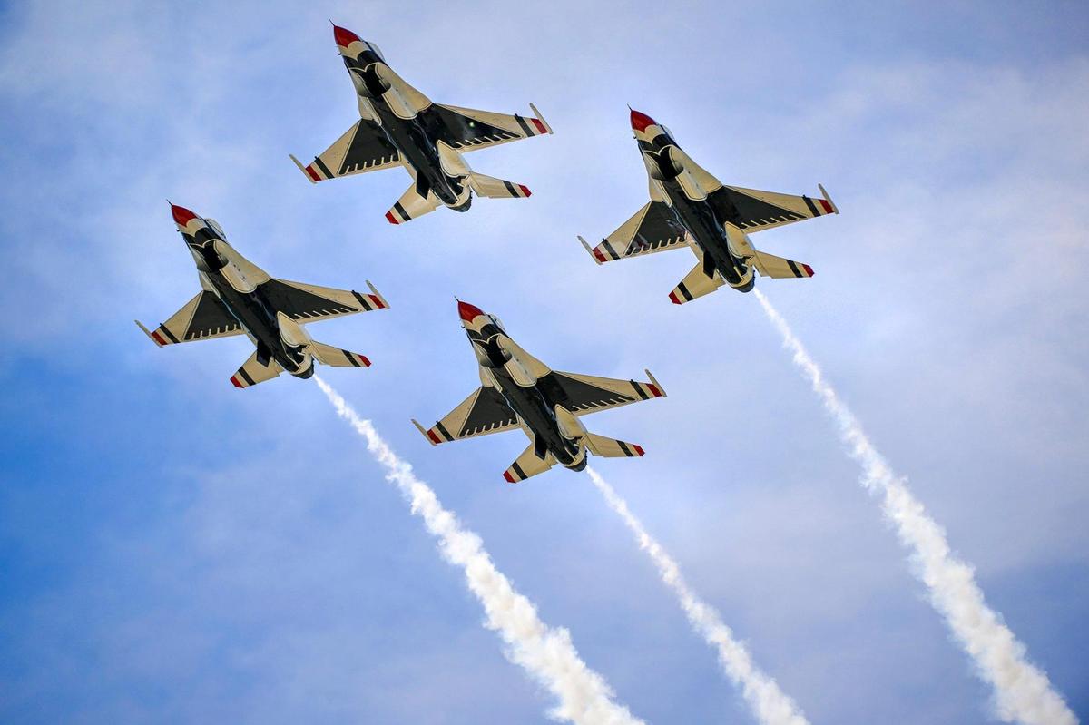 The U.S. Air Force Thunderbirds arrived from Las Vegas Thursday, Sept. 1, 2022, at the New Century AirCenter in Gardner, Kansas, for the Garmin KC Air Show, which runs Saturday and Sunday. The show features the Thunderbirds who are on hand to celebrate the U.S. Air Force’s 75th anniversary, and their 69th anniversary.