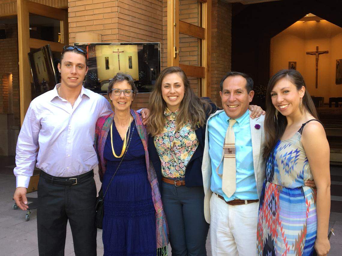 Matias Rodriguez, Anne Rodriguez, Jessica Rodriguez, Keno Rodriguez and Lisa Rodriguez pose for a family photo. Keno Rodriguez died on April 6, 2026, and is remembered by his family as “the ultimate abuelo.”