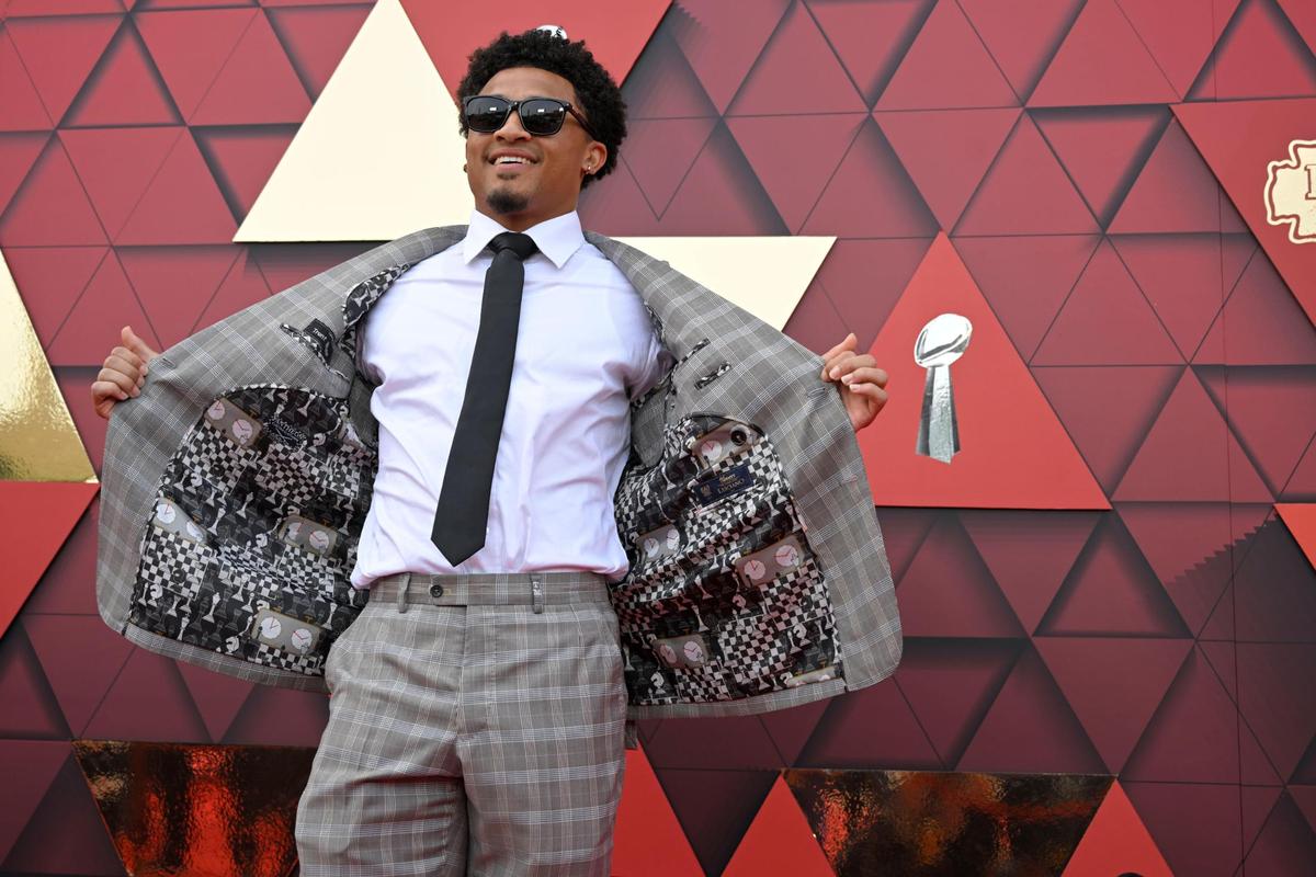 Kansas City Chiefs cornerback Trent McDuffie showed his style as he walked the red carpet at Union Station for the Super Bowl LVII championship ring ceremony on Thursday, June 15, 2023, in Kansas City.