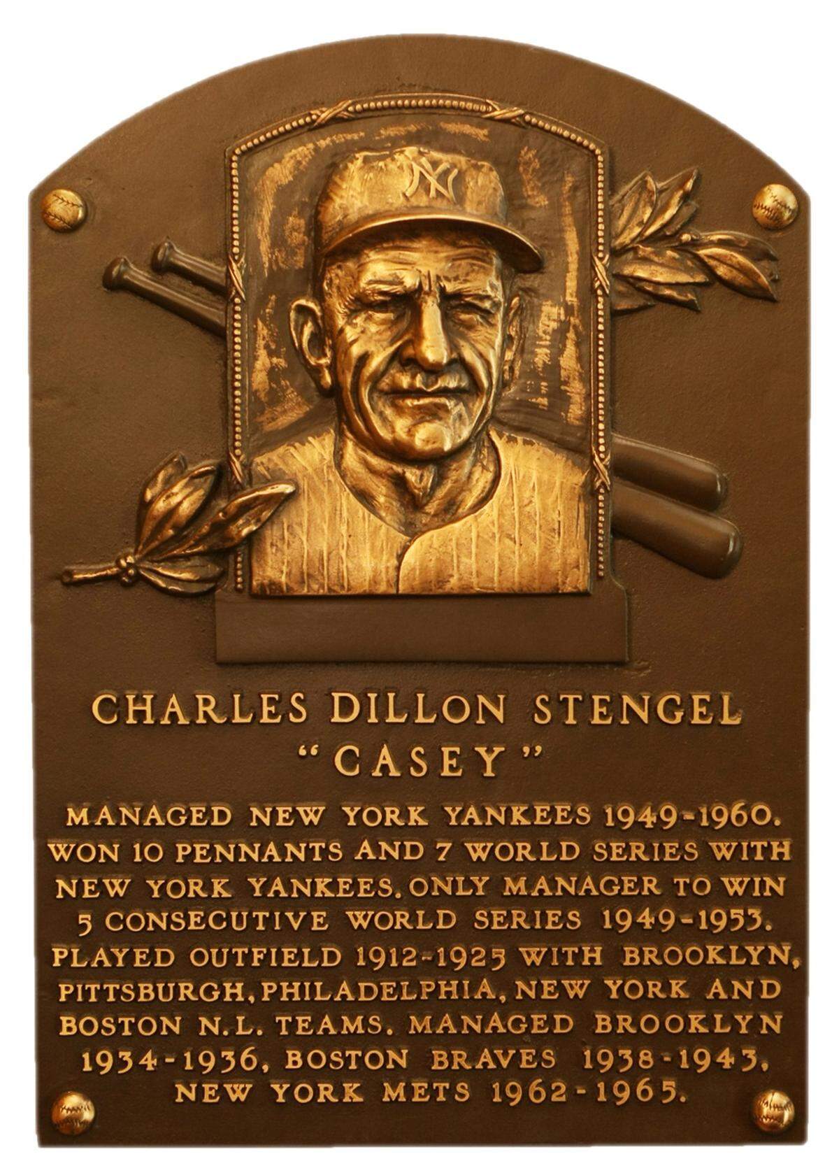 Casey Stengel’s placque in the National Baseball Hall of Fame in Cooperstown, New York.
