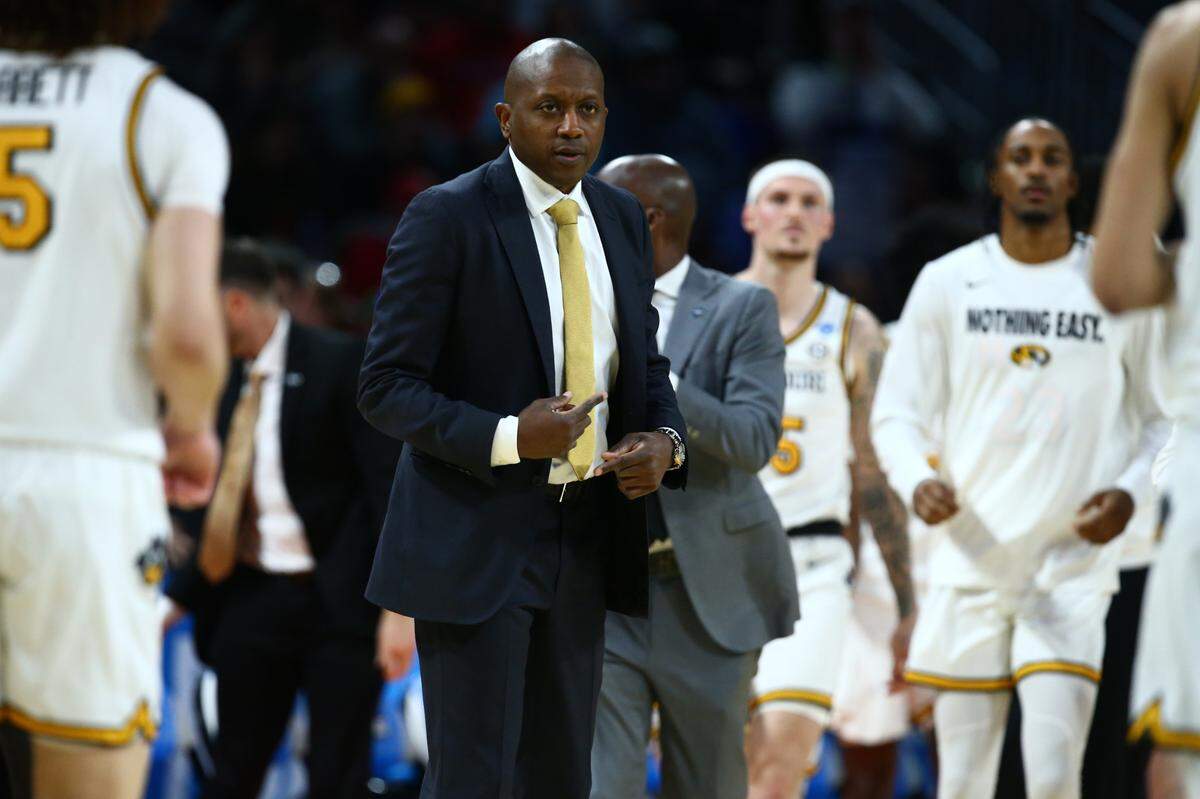 Missouri Tigers men’s basketball coach Dennis Gates coached his team into the 2025 NCAA Tournament, but Mizzou’s run came to an end with a first-round loss to the Drake Bulldogs at Intrust Bank Arena in Wichita on Thursday, March 20, 2025.
