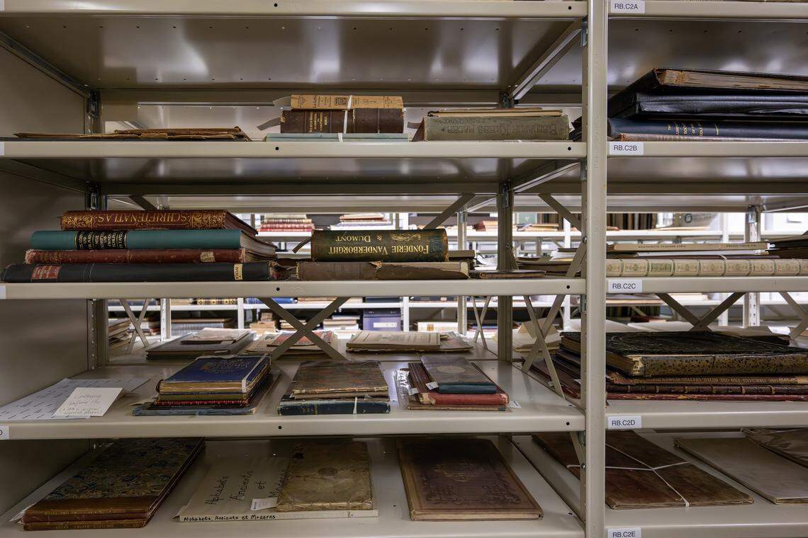 A collection of books are stored on shelves inside the Hallmark archives at the Hallmark headquarters on Tuesday, Aug. 5, 2025, in Kansas City.