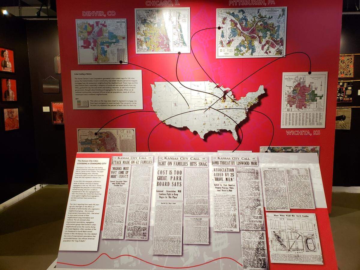 A map at the Johnson County Museum that showed where some of the U.S. cities used redlining to build neighborhoods as part of its temporary exhibit about the discriminatory policies. 