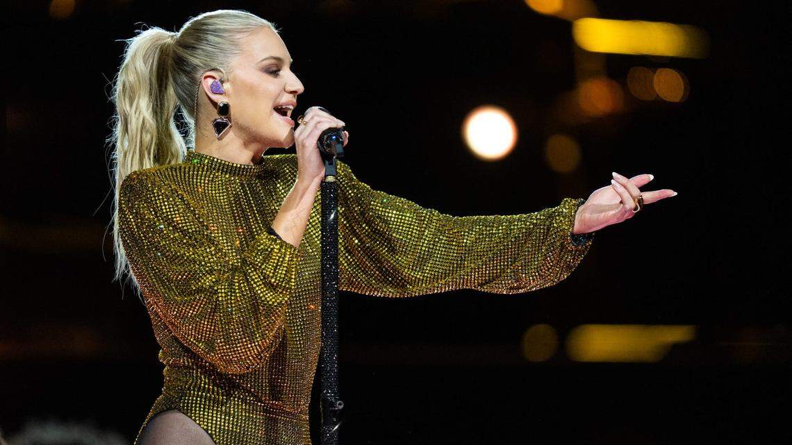 Kelsea Ballerini performs at the CMT Awards concert in front of the University of Texas Tower on April 3.