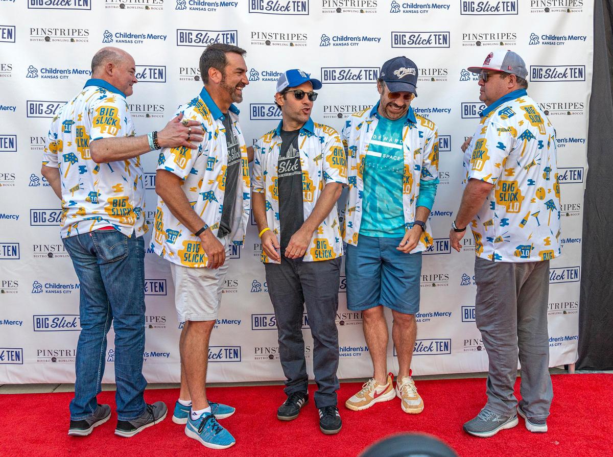 In 2019, the Big Slick Celebrity Weekend hosts hammed it up on the red carpet: David Koechner, from left, Rob Riggle, Paul Rudd, Jason Sudeikis and Eric Stonestreet.
