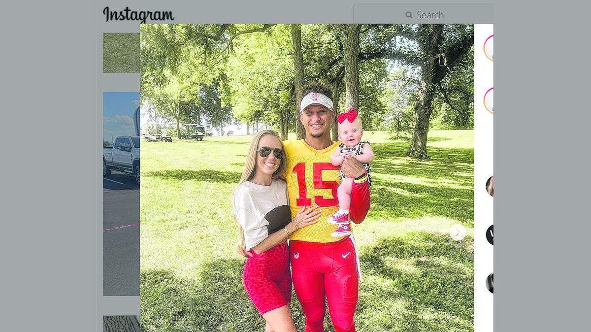 Kansas City Chiefs quarterback Patrick Mahomes and fiancee Brittany Matthews with their firstborn, Sterling Skye, in August 2021.