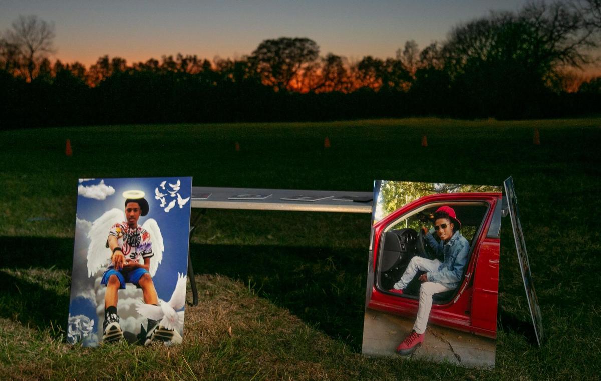 Photos of Katron Harris, the 17-year-old Turner high school student who was shot and killed at a Halloween party on Monday night, were on display at a community vigil held to remember him Sunday night. The vigil was held outside New Story Church at 5500 Woodend Avenue in Kansas City, Kansas.
