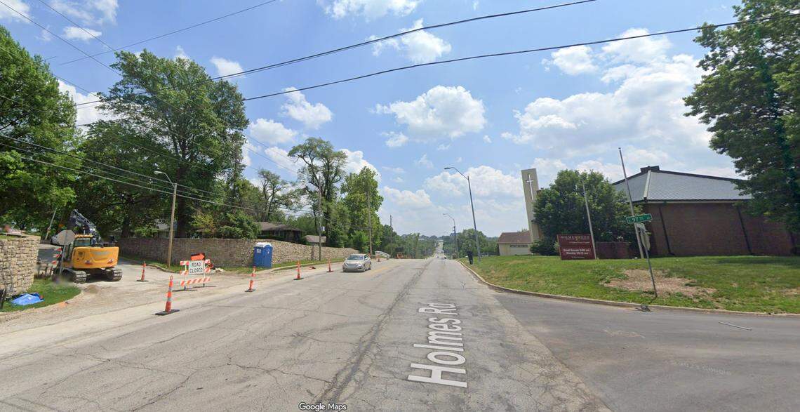 A man was fatally shot about 9:15 p.m. Sunday in front of a home in the 9700 block of Holmes in the Linden Hills and Indian Heights neighborhood in south Kansas City. A preliminary investigation found that the victim had an unspecified interaction with another person, which escalated into shots being fired, and the victim was struck by gunfire. This Google Maps Street View image from 2023 shows the area of the homicide.