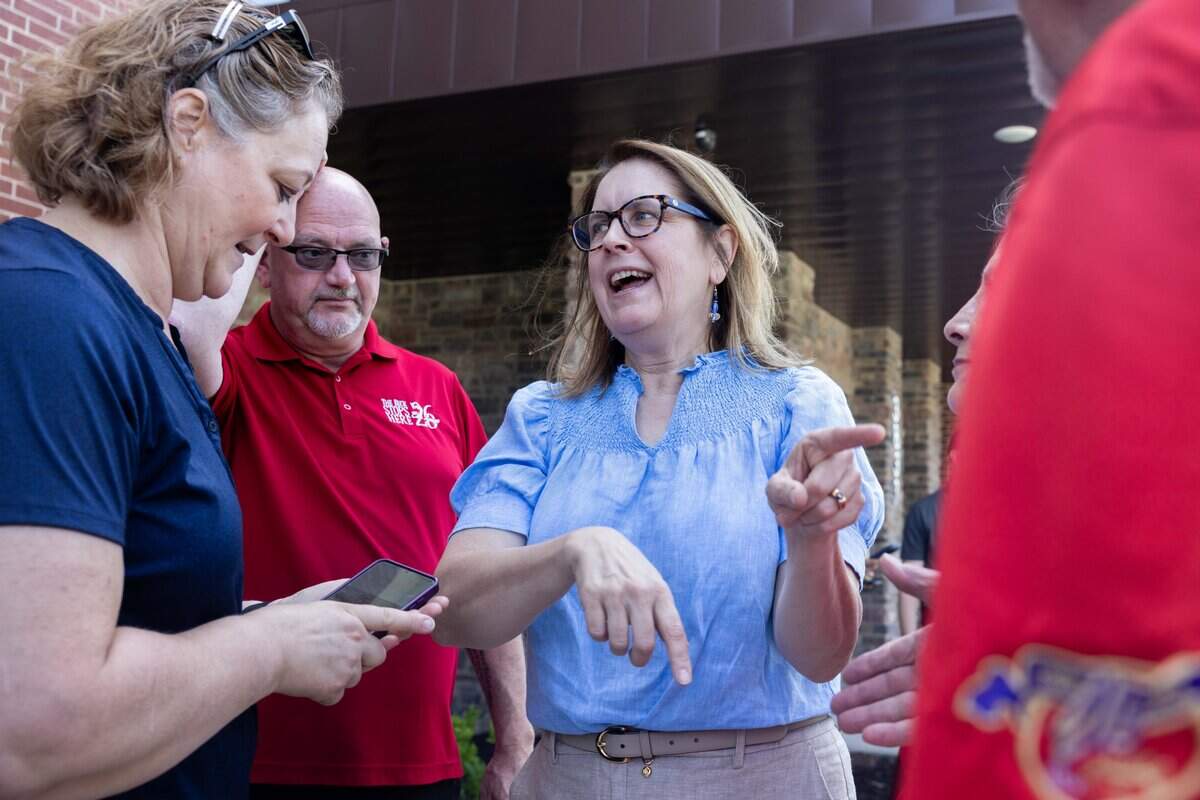 Executive Director Susan Engel speaks with attendees of  the grand opening of Valor House at St. Michael's Veterans Center on Monday, June 29, 2026. Valor House, the final residential building in St. Michael's Veterans Center's original campus master plan, adds 62 affordable apartment homes, expanding the campus to 179 permanent housing units for veterans experiencing homelessness or disabilities in the Kansas City area.