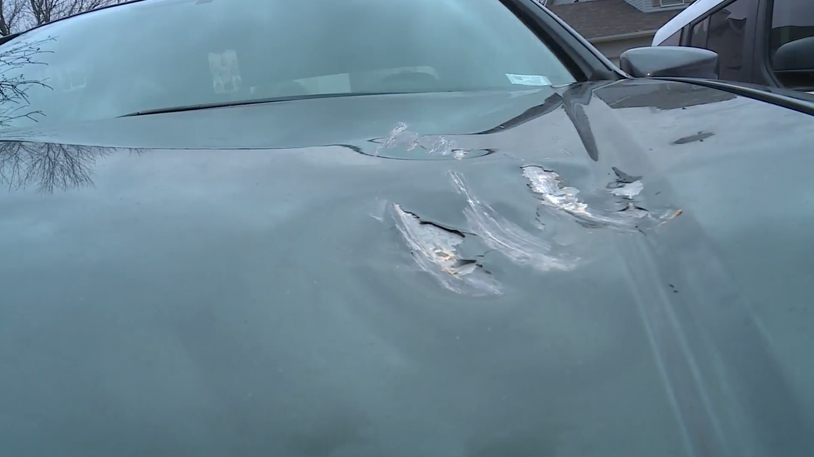 A Missouri man says a chunk of concrete fell from a bridge before hitting his car hood and shattering his windshield.