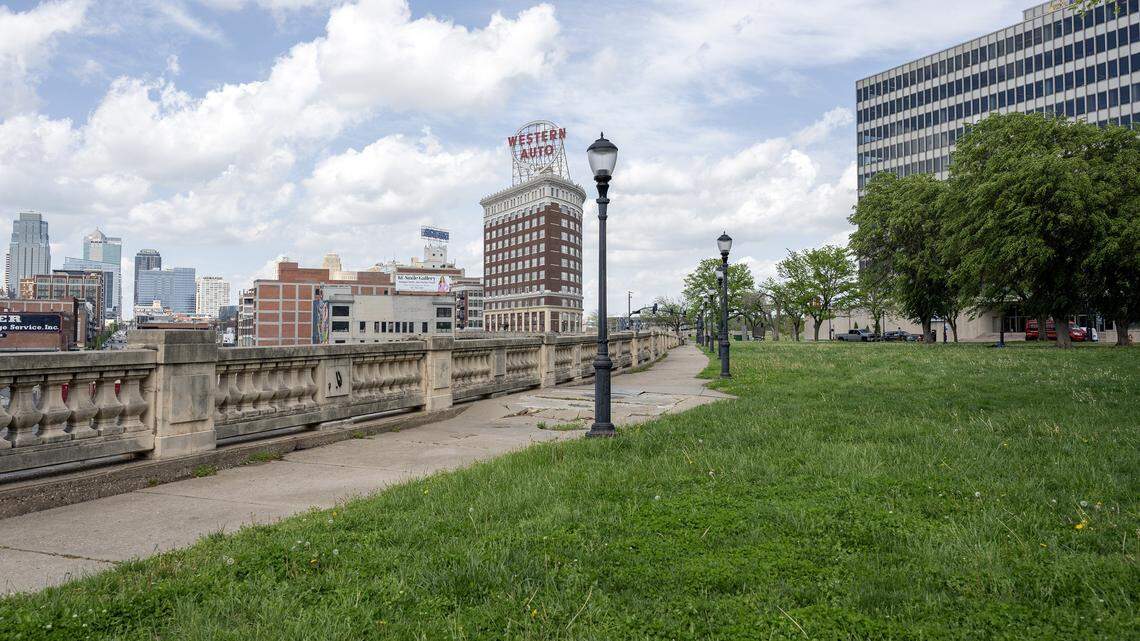 The Western Auto building is seen from Washington Square Park on Wednesday, April 15, 2026, in Kansas City.