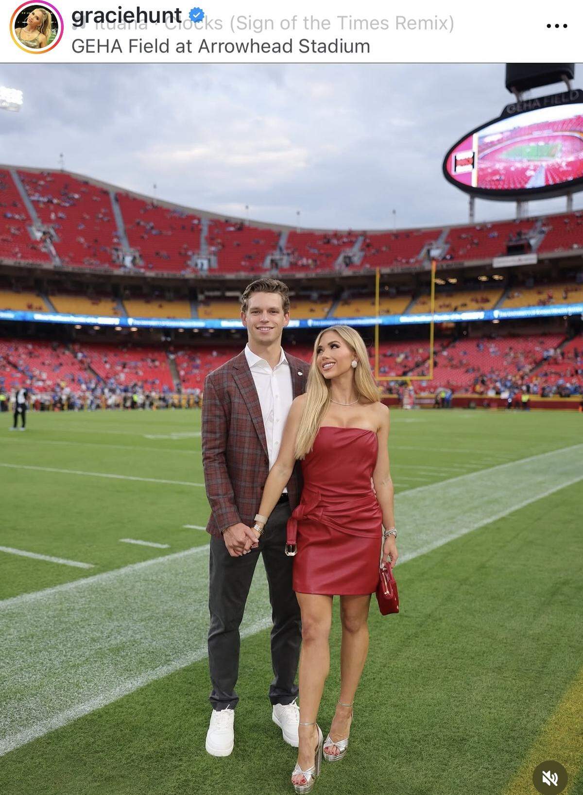 Gracie Hunt and Derek Green before the Chiefs game Sunday.