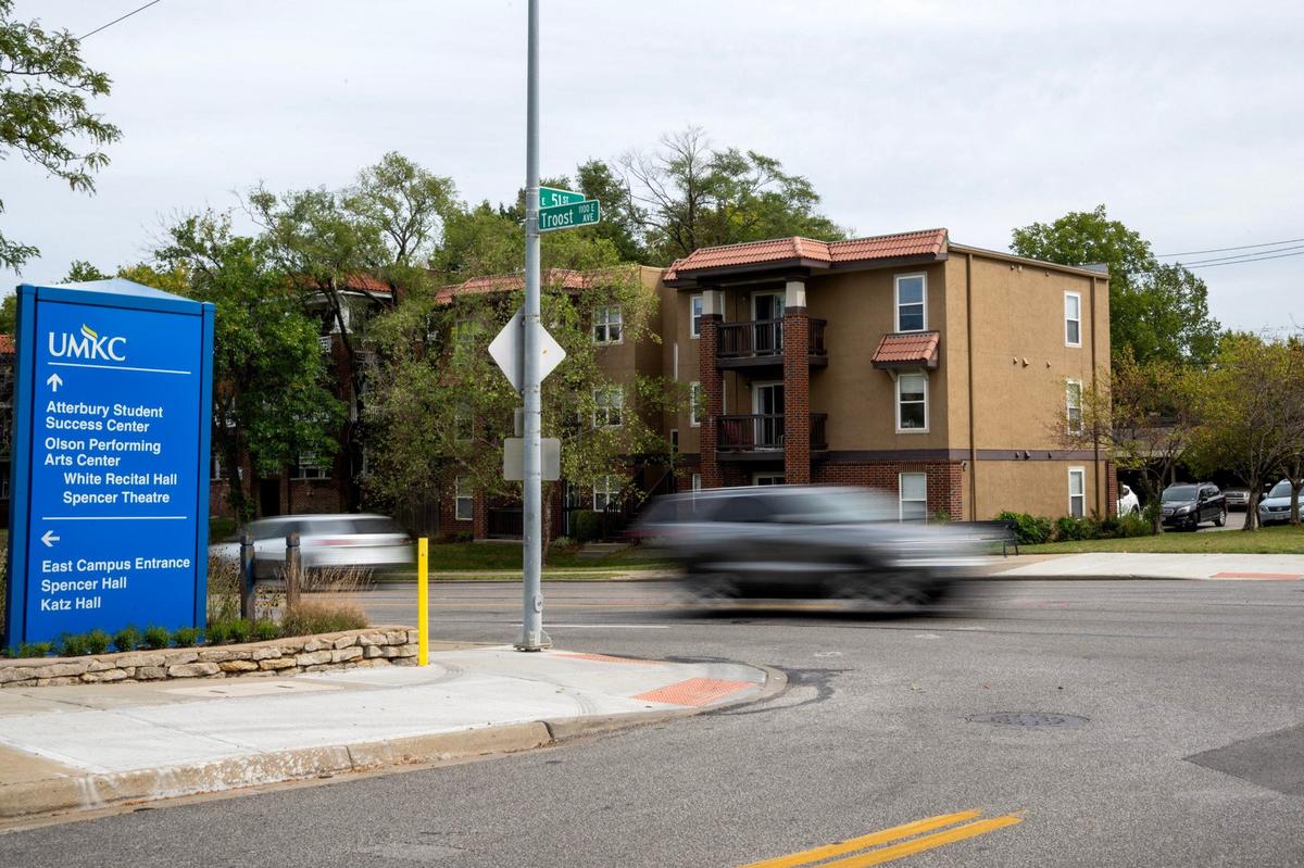 The intersection of East 51st Street and Troost Avenue is seen on Friday, Sept. 27, 2024, in Kansas City. The area was the site of a fatal accident involving person driving a scooter Thursday.