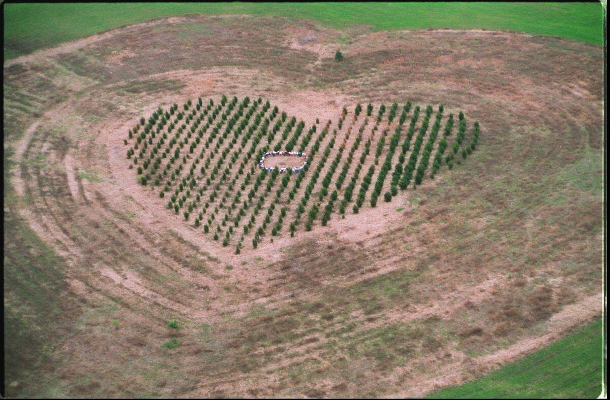 This 1996 file photo was captured after volunteers took part in “Wild at Heart,” the seventh annual Heart Forest spring planting day.