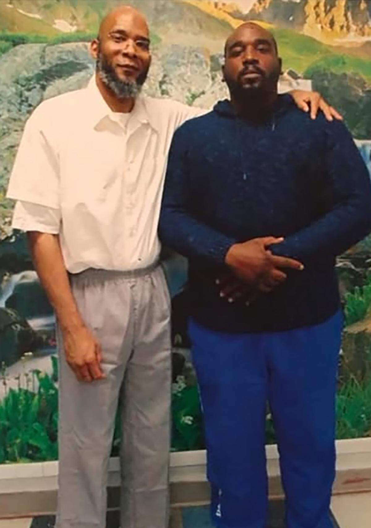 Marcellus “Sadir” Williams Jr. with his father Marcellus “Khaliifah” Williams Sr. during a visit at Potosi Correctional Center in 2020.