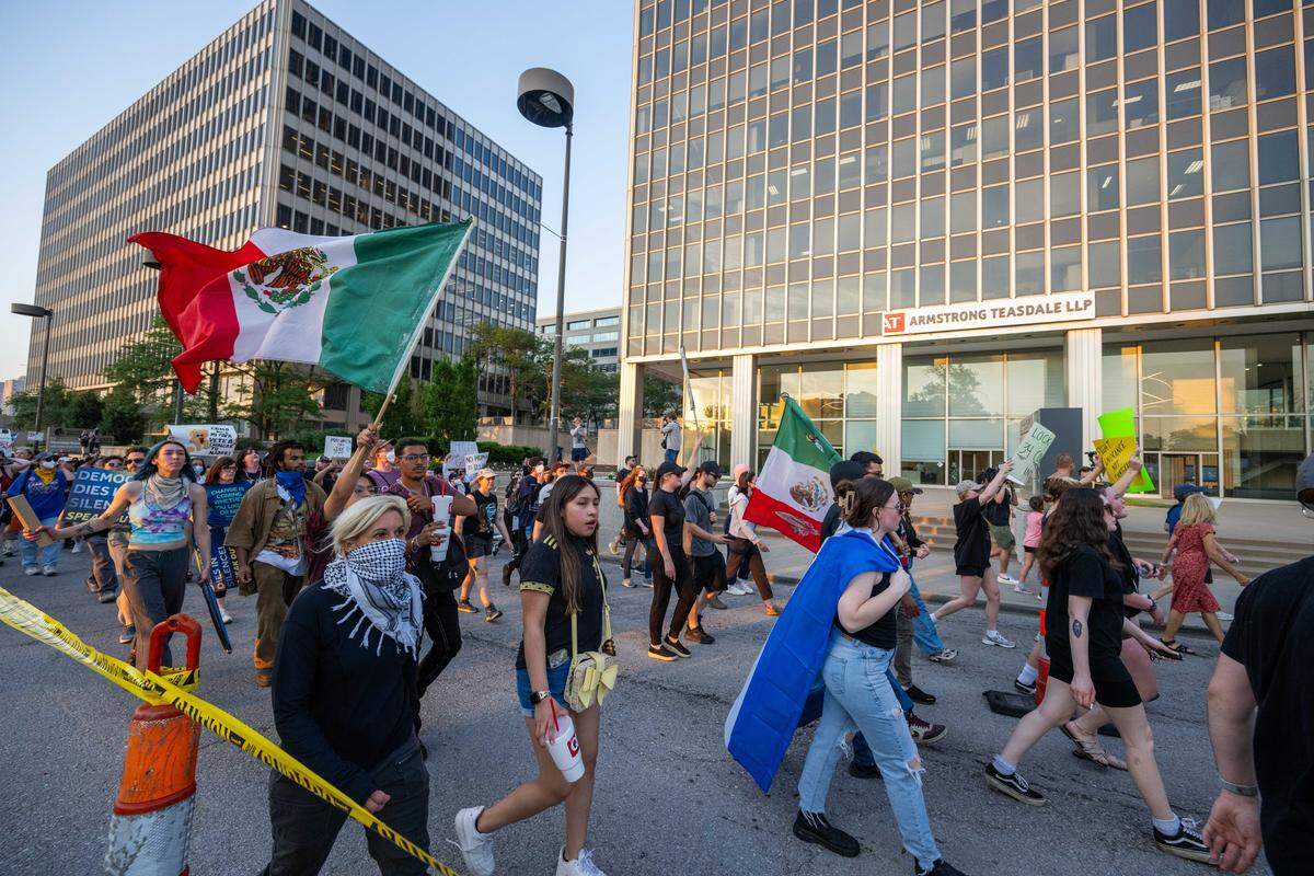 In June 2025, several hundred people marched in front of Kansas City’s immigration court across the street from Washington Square Park. An International Workers Day protest will take place at the same location May 1.