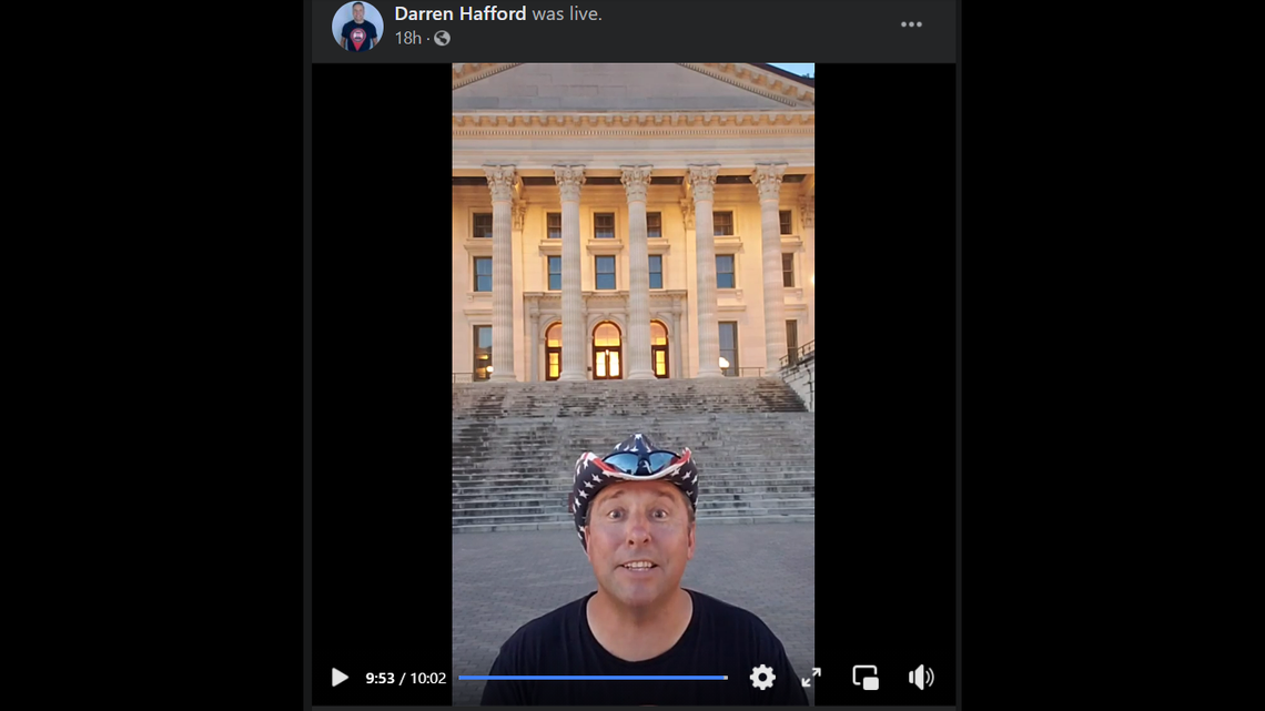 Darren Hafford in front of the Kansas State Capitol, where he was about to do 50 push ups to raise awareness of veteran suicide. This was the 47th state capitol on his tour.
