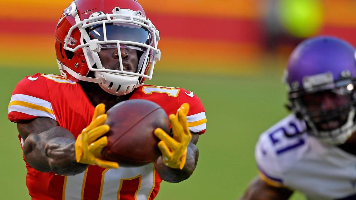 Chiefs quarterback Patrick Mahomes tossed a perfect pass into the outstretched hands of wide receiver Tyreek Hill, who blew right past Minnesota’s Bashaud Breeland on his way to the endzone, and just like that, the Chiefs were on top during Friday night’s preseason game at Arrowhead Stadium.