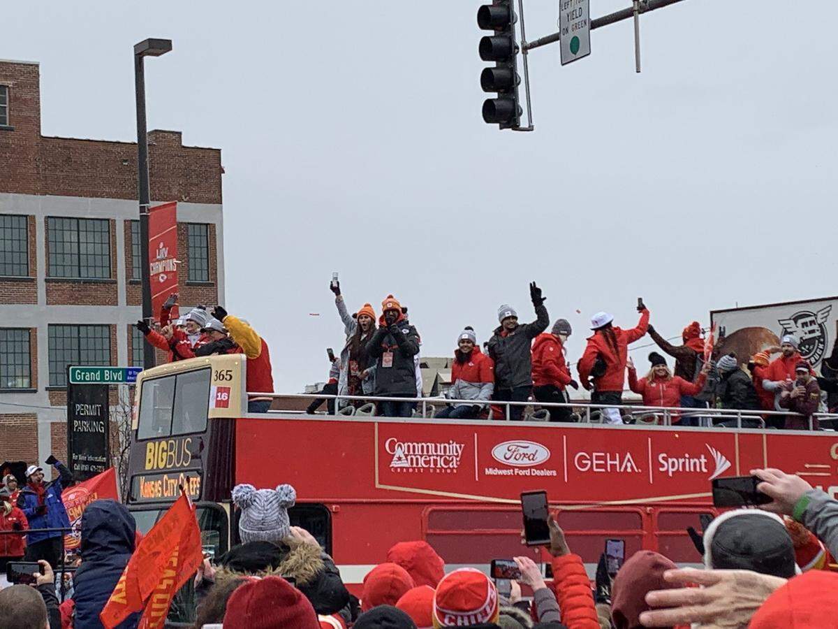 The Kansas City Chiefs’ Super Bowl parade started shortly before noon Wednesday near Sixth Street and Grand Boulevard in downtown Kansas City.