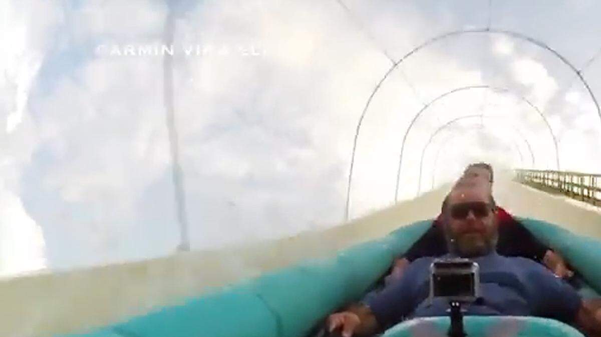Test riders tried out the Verrückt water slide at the Schlitterbahn water park in Kansas City, Kan.