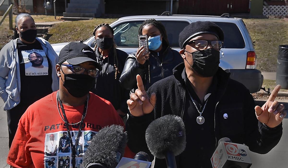 Reshonda Sanders, left, the sister of the late Donnie Sanders, and community activist Anton Washington, spoke Tuesday about the announcement by the Jackson County Prosecutor’s Office that no charges will be filed against the officer who shot and killed Sanders on March 12, 2020, near Prospect and Wabash avenues.